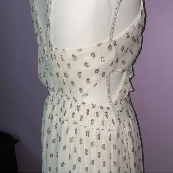 NEW En Creme Maxi Dress M Boho Metallic Polka Dot Cutout Ruffle Tiered - Image 10