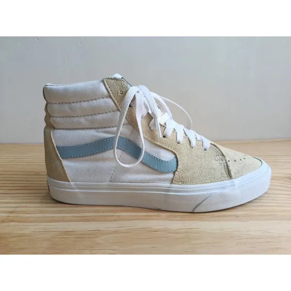 Vans Sk8-Hi High Top Sneakers Men's 6.5 Women's 8 Beige Blue Canvas Skate Shoes - Image 3