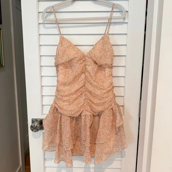 Majorelle Floral Chiffon Romantic Mini Dress Sz S Ruched Fairy Ilaria - Image 2