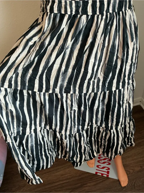 Anthropologie XS Black White Stripe Maxi Dress Cotton Pockets - Image 6