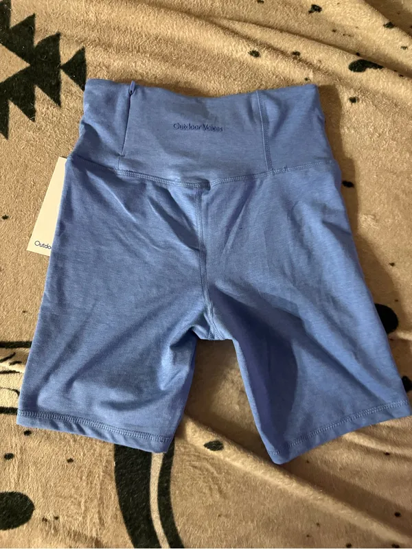 Outdoor Voices High Rise Bike Shorts Blue Hidden Pocket Size Small - Image 2