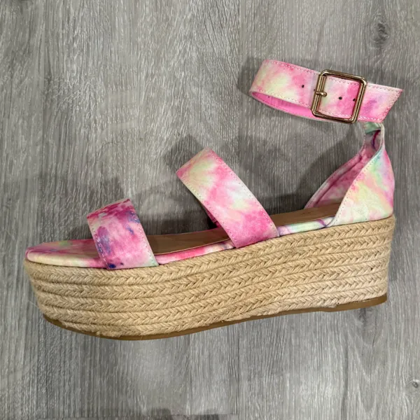 BAMBOO Multicolor Tie-Dye Wedge Sandals - Image 5