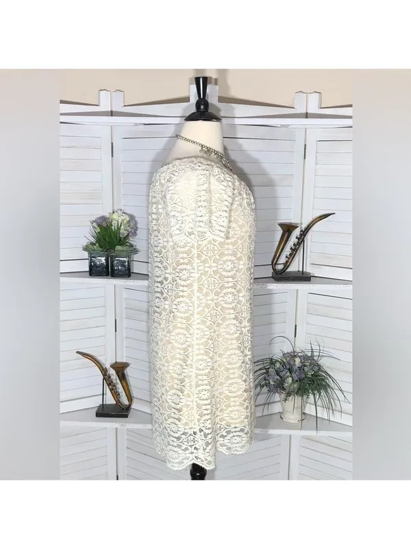 Vintage Y2K Midi Dress Cream Lace flared sleeves coquette romantic boho floral L - Image 3