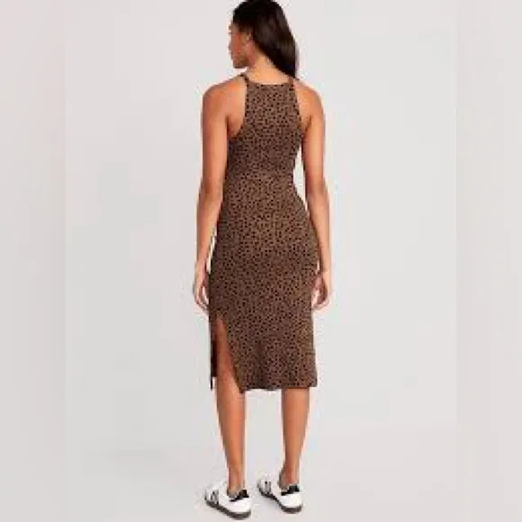 Old Navy Fitted Leopard-Print Sleeveless Rib-Knit Midi Dress Size XL - Image 2