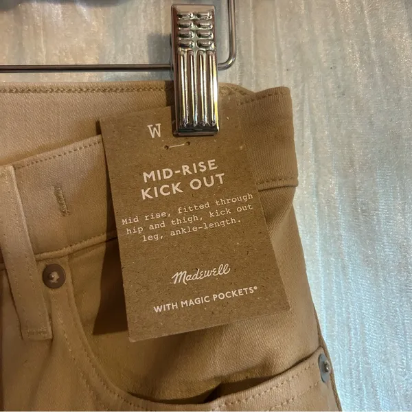 Madewell Kick Out‎ Crop Jeans Cali Flare Coated Pants Dune Tan Beige NWT Size 25 - Image 7
