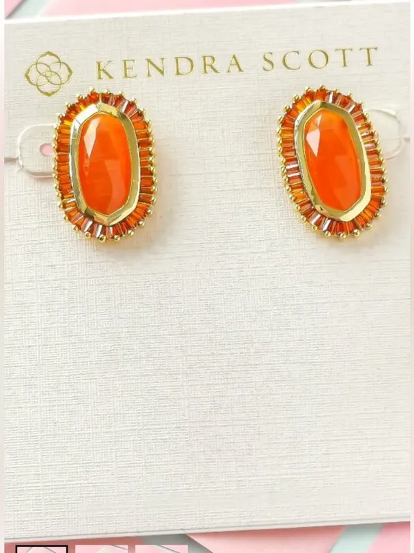 Kendra Scott Ellie Baguette Stud Earring & Matching AB Fiery Coral Necklace - Image 3