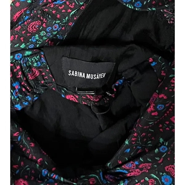 $232 Anthropologie Sabina Musayev S Black Mini Dress Floral Backless Ruffle Pink - Image 7