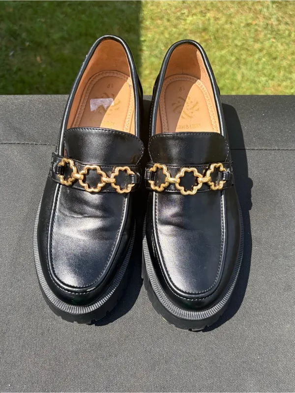 Sam & Libby Rylan Black Lug Sole Platform Chain Loafers Size 8.5 - Image 2