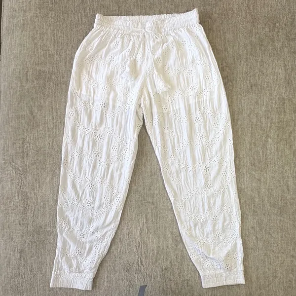 Young Fabulous &‎ Broke Eyelet Joggers Women M White Lined Pull On Boho Beach - Image 2