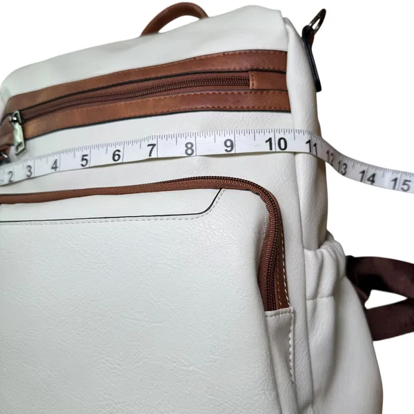 Convertible Backpack Shoulder Bag‎ Satchel Purse White Brown Vegan Leather - Image 13