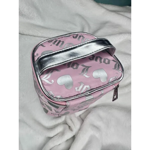Juicy Couture Top Handle Bag Womens Small Pink Heart Love Print Travel Zip - Image 3