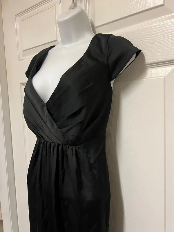 Azazie Allessia Black A-Line Satin Pleated Floor-Length Maternity Dress - Image 3