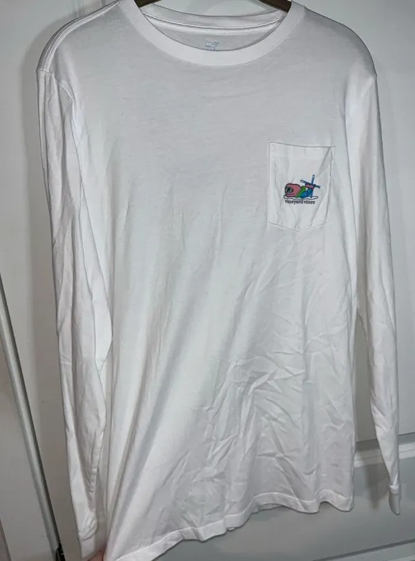 Vineyard Vines Snow Ski Whale Design White Cotton Long Sleeve Tshirt Size XL - Image 4