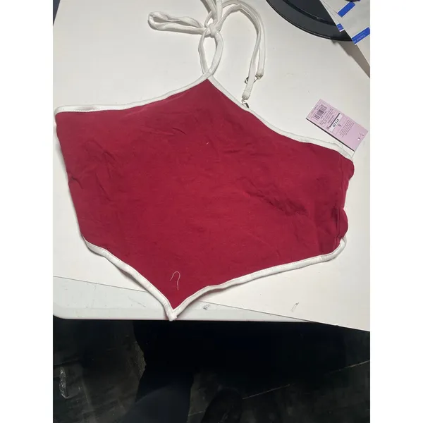Wild Fable Maroon Red Handkerchief Halter Top White Trim Size S NWT festival‎ - Image 2
