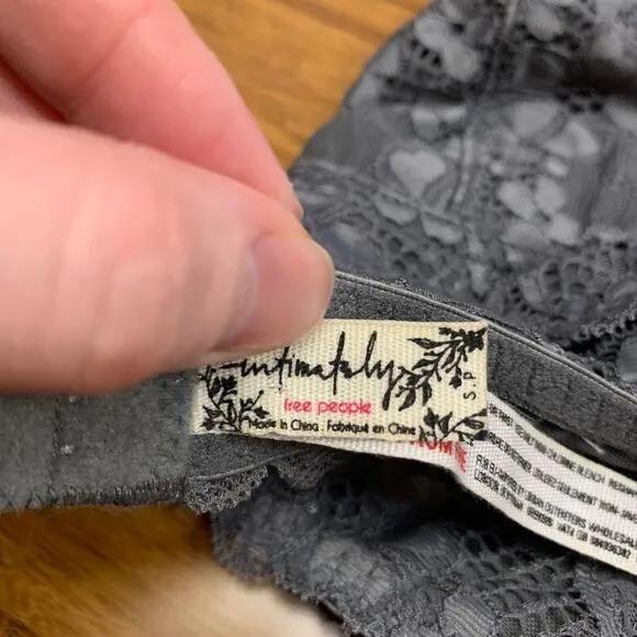 Free People Womens Small Bralette Gray Lace Halter Wireless Soft Cup Triangle‎ - Image 3