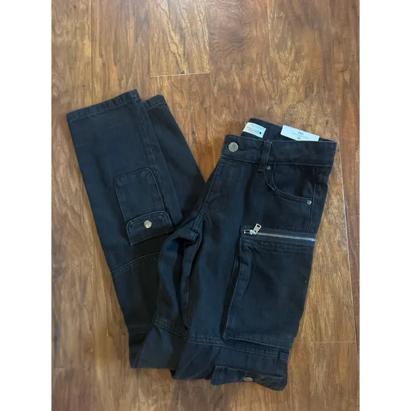 ZARA Slim Cargo JEANS Black GOTH GRUNGE PUNK 90s Size 0 Mid Rise XS NWT - Image 3
