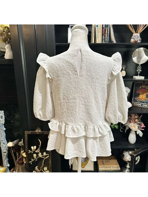 Anthropologies Free the Roses White Rose Tiered Blouse Size M - Image 9
