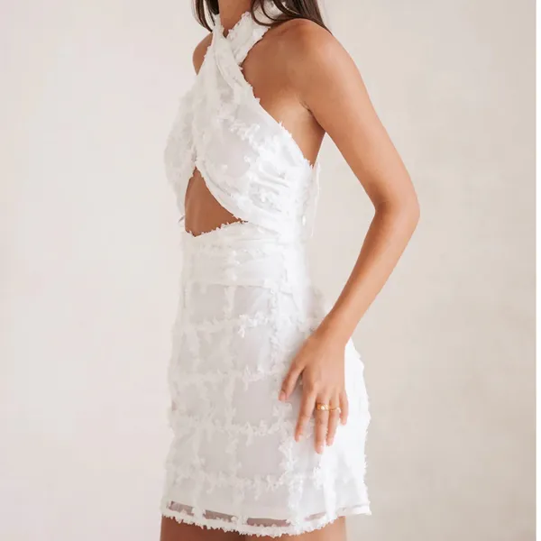 SABO Kailyn White Textured Halter Cutout Mini Dress US 4 - Image 9