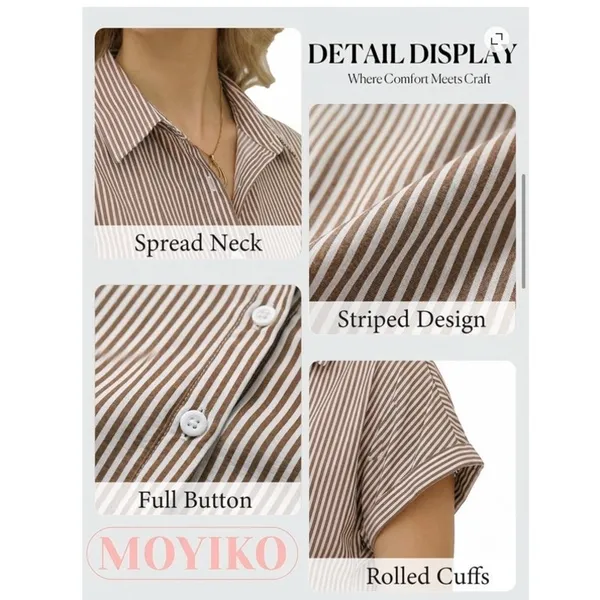 NWT ~ Women's Striped Casual Short Sleeve Summer Blouse Button Down Top ~ MEDIUM - Image 5