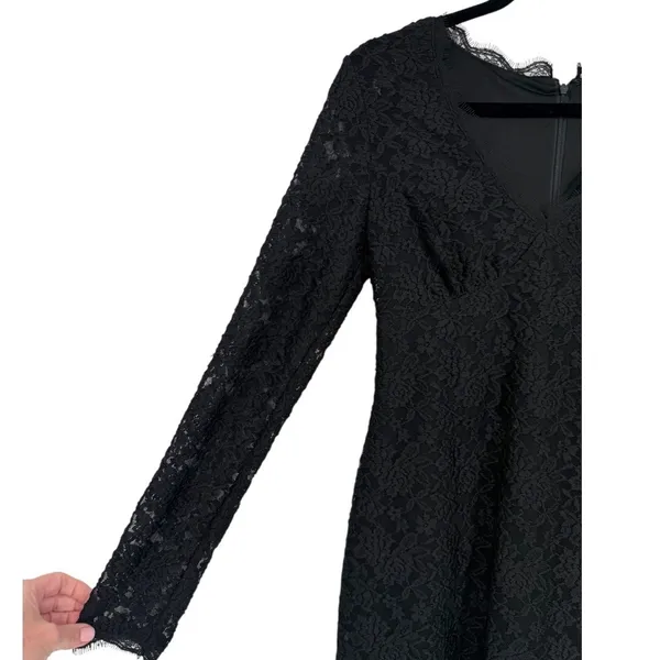 Adrianna Papell Black Lace Long Sleeve Sheath Dress Size 4 Whimsigoth Romantic - Image 11