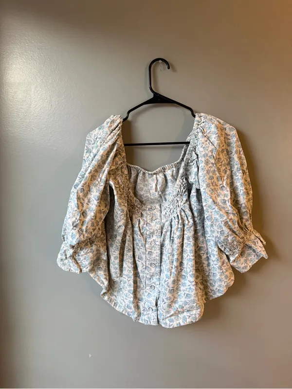 Soft Surroundings Free People Floral Boho Peasant Blouse Puff Sleeve Cottagecore - Image 2