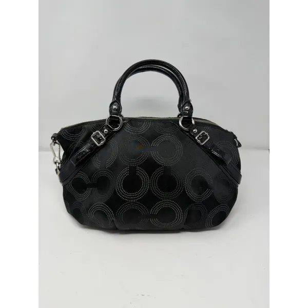 Coach Madison Dotted Op Art Sophia Satchel Bag Black Patent Trim Women Small - Image 2