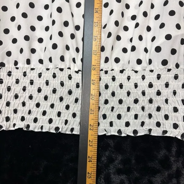 Michael Kors Blouse White Black Polka Dot Smocked Waist Roll Tab Sleeve Office S - Image 8