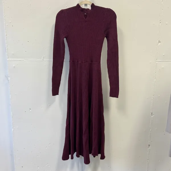 Pamela‎ Love Midi Sweater Dress Women Medium Maroon Long Sleeve A-Line Knit - Image 4
