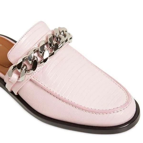 Givenchy 20mm women’s pink lizard embossed chain loafers mules size IT 37 US 7 - Image 5