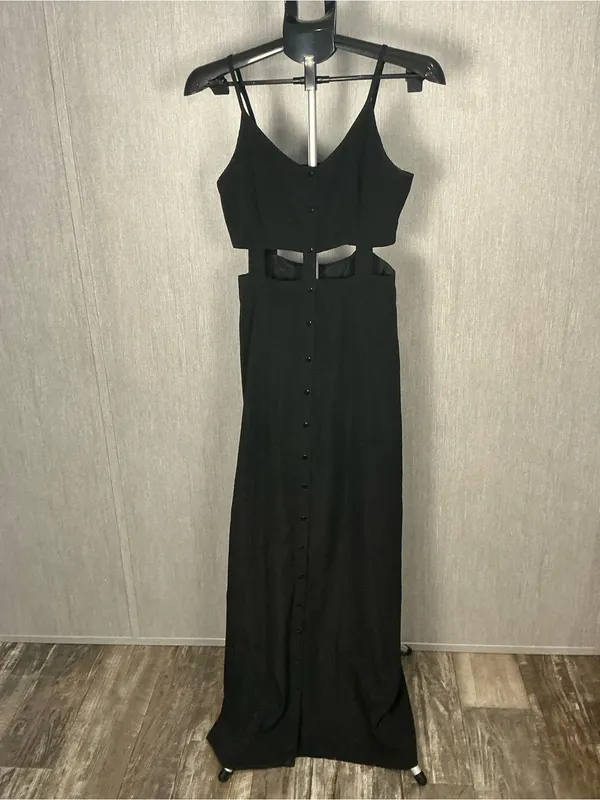 Black Cutout Maxi Dress with Spaghetti Straps Size 6 - Image 12
