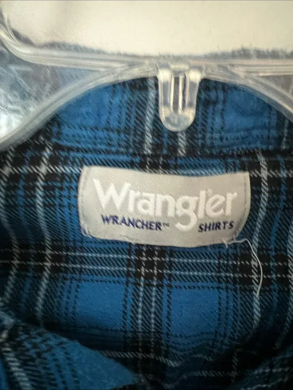 Wrangler Wrancher Blue Plaid Pearl Snap western shirt ➕ - Image 4