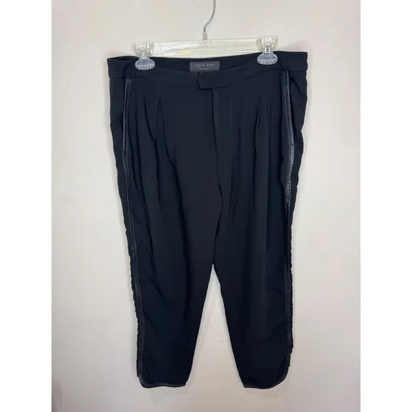 Rag‎ & Bone Platini Leather Trimmed Black Pants Sz 12 - Image 3