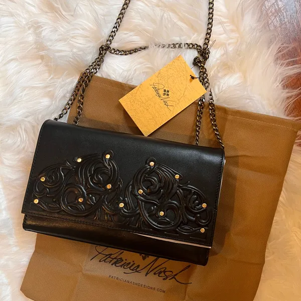 Patricia Nash Leather Clutch Crossbody Chain Bag Studded Italian Leather - Image 10