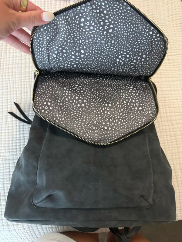 Women's Slate Gray Hex Flap Backpack with Zip Accent Black - Image 4
