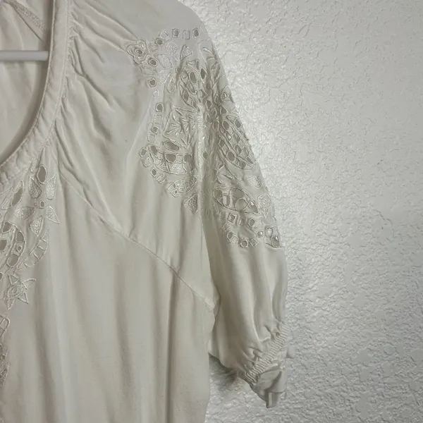 Fresco Eyelet Blouse Womens Size Small White Rayon - Image 4
