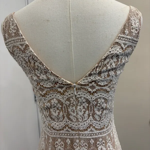 VTG 90s NiteLine White Lace Beaded Tan Mini Dress 2‎ Bridal Goth Witchy Coquette - Image 8