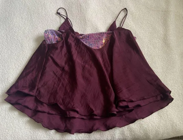Free People Turn It On Camisole in Plum Vetiver Bloom Cropped Sequin Top Sz S - Image 5