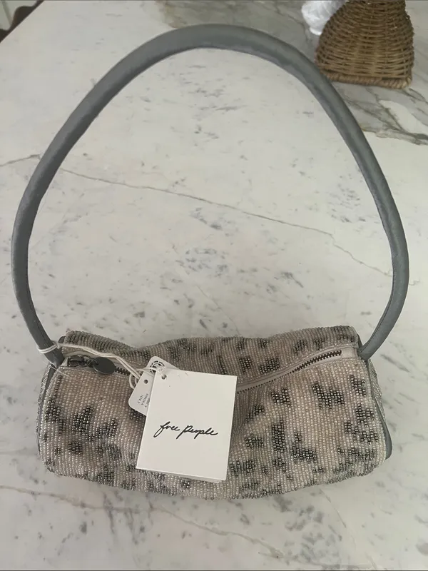 Free People Bailey Beaded Barrell Shoulder Bag Gray - Image 2