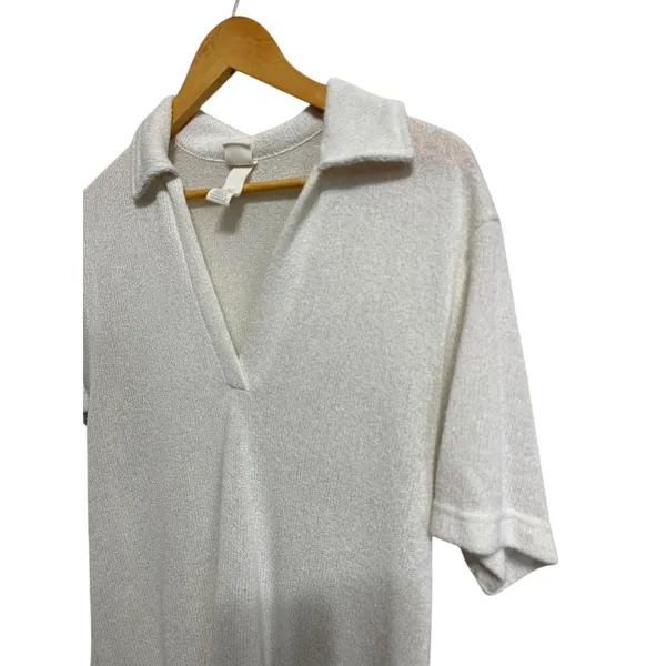 H&M women's white‎ short sleeve knit collared polo v neck mini dress size Small - Image 2