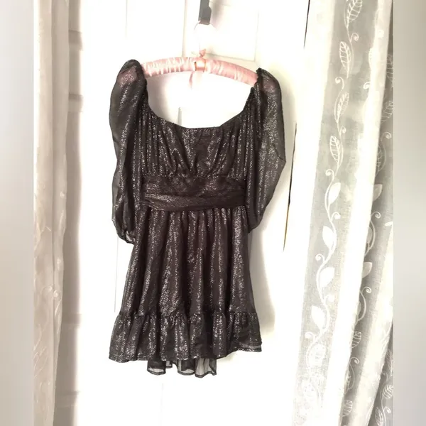 Lucy in the sky babydoll Sparkles Ruffle Mini Dress back bow tie cut out sz M - Image 8