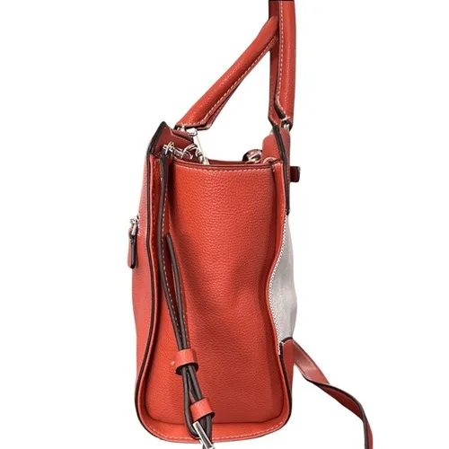 GUESS Satchel Handbag Burnt Orange Canvas Leather Trim Top Handle Crossbody Bag‎ - Image 5