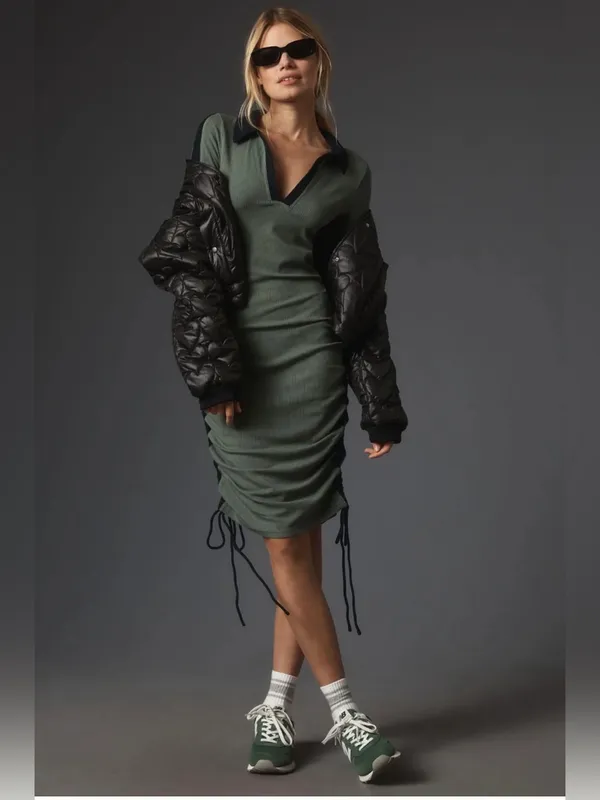Anthropologie Daily Practice Colorblock Polo Midi Long Sleeve Green Dress S - Image 3