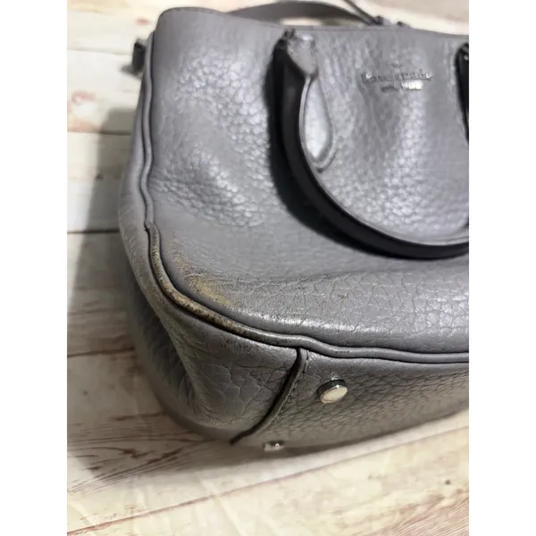 Kate Spade New York Leighton Pebbled Leather Gray Satchel Handbag Old Purse - Image 9