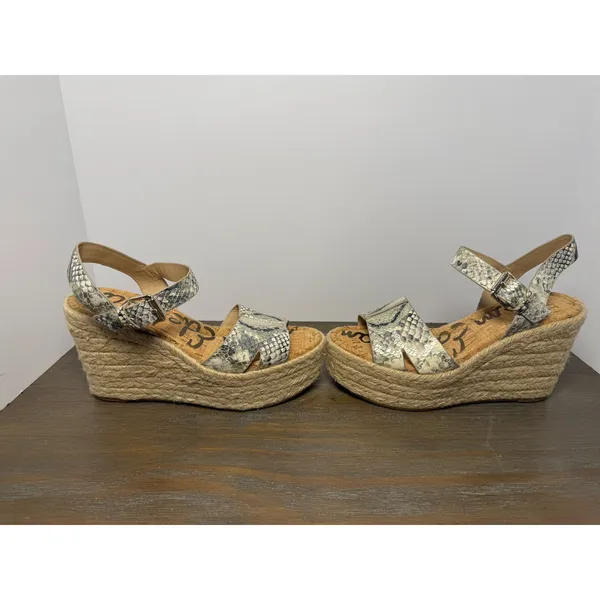 Sam Edelman Maura Snakeskin Espadrille Platform 4" Wedge Sandals Size 8.5 - Image 2
