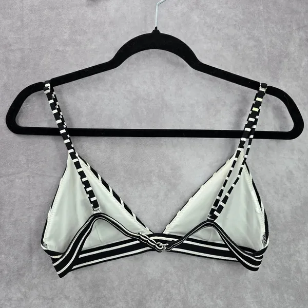 Black White Stripe Triangle Adjustable Hook Bikini Top‎ Swimwear Medium - Image 2