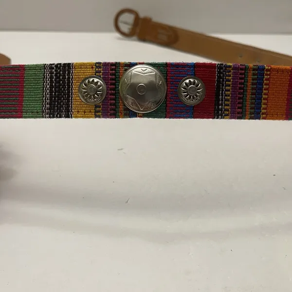 Express Multicolor Woven Concho Size Large 32 inch Leather Belt Colorful Western - Image 4
