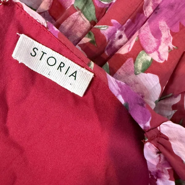 Storia Floral Ruffle Maxi Dress Women L Sweetheart Neck Puff Sleeve Cottage Romantic - Image 3