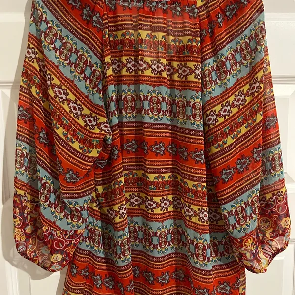 s Long Sleeve Boho Blouse Orange Blue Size XL - Image 8