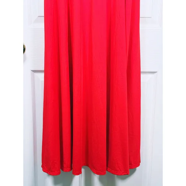 Halara Scoop Neck Midi Dress Size Large Red Cap Sleeve Flowy Casual Pockets - Image 9