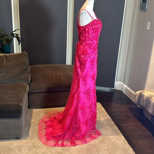 Women’s Pink Mermaid Fit Prom Party Dress Sparkly Sequins Lace Up Back Size 6 - Image 3